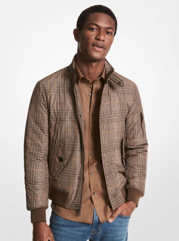 Panske Bundy Michael Kors Plaid Woven Bomber Čokoláda - Oblecenie Michael Kors Levně | KQOHL-5348